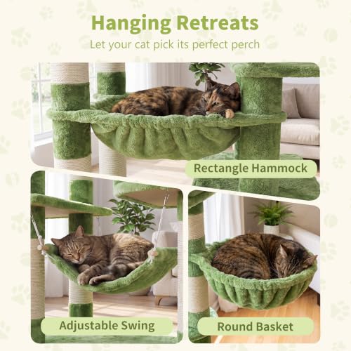 Cat Tree, 71-Inch-Tall Tower for Indoor Cats with 2 Perches HCT034GR (Green / 71 inch)