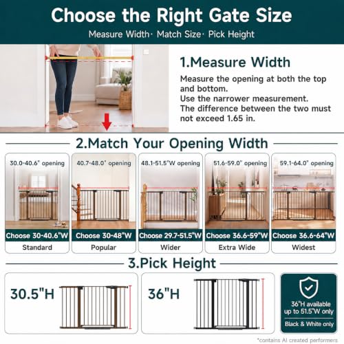 29.7 51.5 in Extra Wide Baby Gate for Stairs (Brown / 29.7-51.5"W x 30.5"H)