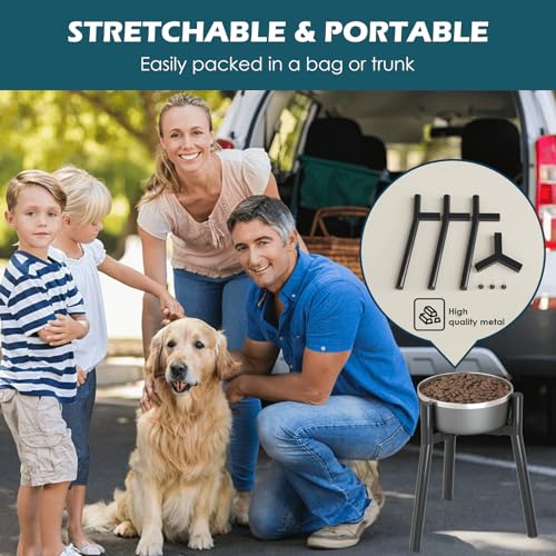 Adjustable Metal Raised Stand for Large & XL Breeds (Black-Round / Height: 13.7", Width: 7-10.6")