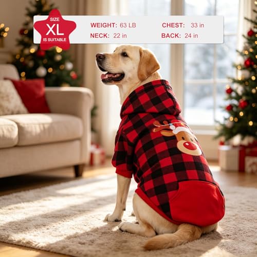 Plaid Dog Hoodie (Large / Xmas Buffalo Check)