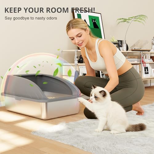 Stainless Steel Cat Litter Box with Lid (Dark Gray)