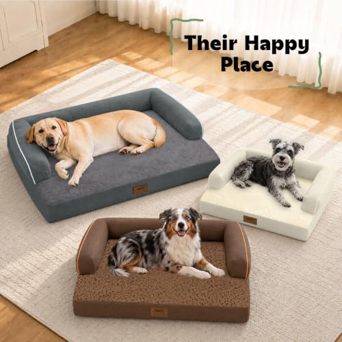 Orthopedic Waterproof Dog Bed with Bolster for Extra Large Size Dogs (48.0"L x 33.0"W x 7.5"Th / Dark Grey)