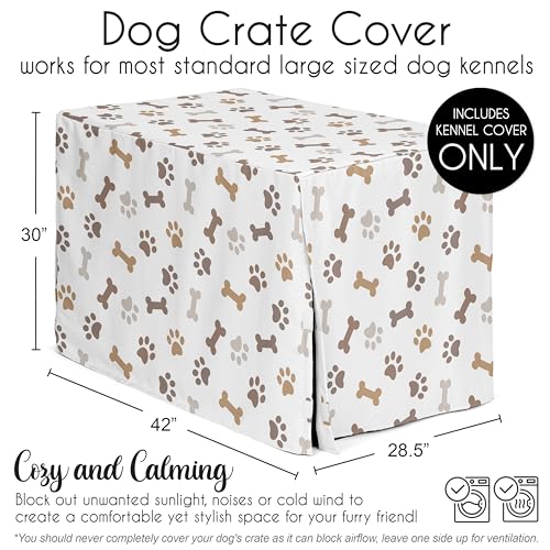 42in. Medium Large Dog Crate Cover (Brown Paw Bone / 42in. x 30in. x 28.5in.)