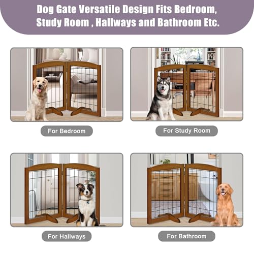 2 Panel Freestanding Adjustable Wooden Dog Gate (30"Height-2 Panel / Oak Cherry)