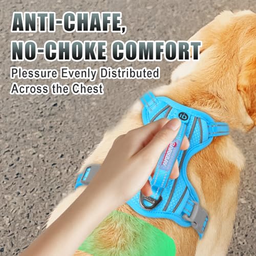 No Pull Dog Harness Large Reflective Dog Harness with Front Clip and Easy Control Handle for Walking Training Running with ID tag Pocket (Blue / Medium)