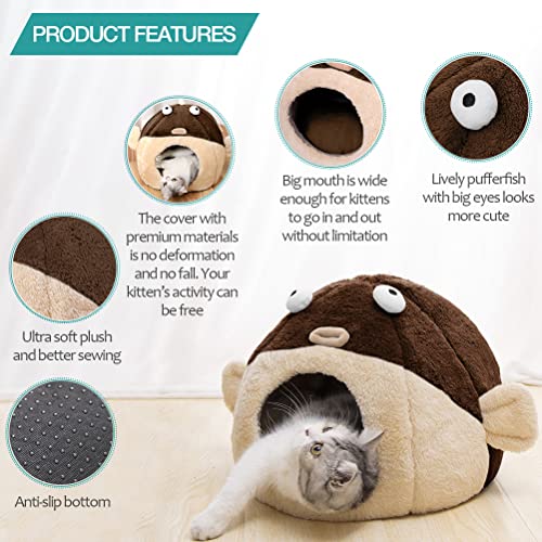 Cat Beds for Indoor Cats (L 16.5'' / brown)