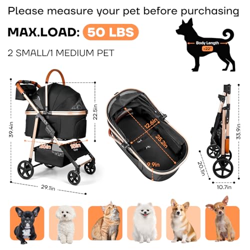 Dog Cat Stroller for Small (Black)