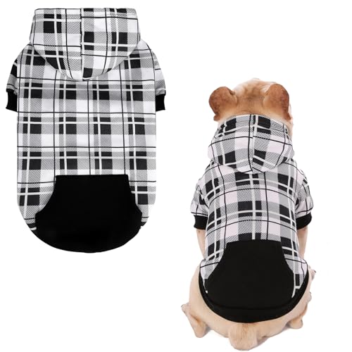 Plaid Dog Hoodie (Medium / Black & White)