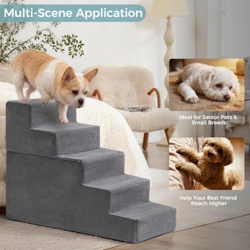 Dog Stairs Steps and Ramp for High Bed & Sofa (Gray / Standard)