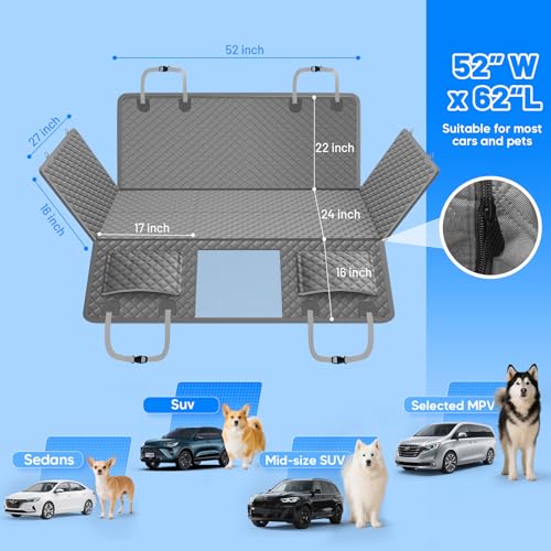 Dog Car Seat Cover for Back Seat (Grey / L - For Cars/SUV/ Sedans/MPV)