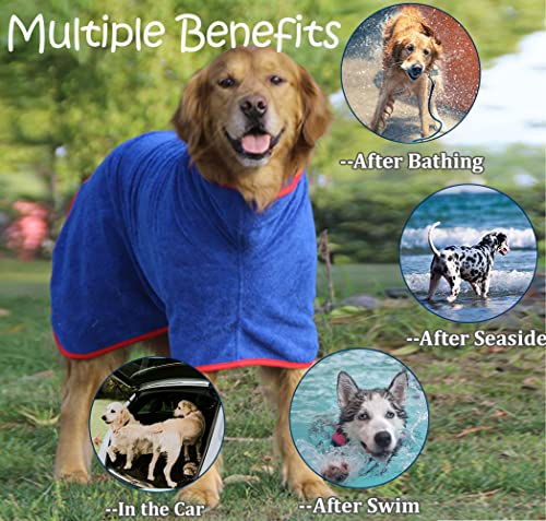 Dog Bathrobe Towel Dog Drying Coat Microfiber Absorbent Fast Drying Robes (Blue / X-Large)