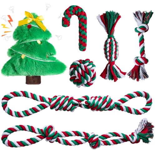 Dog Rope Toys Set (7 Pack Christmas-Large)