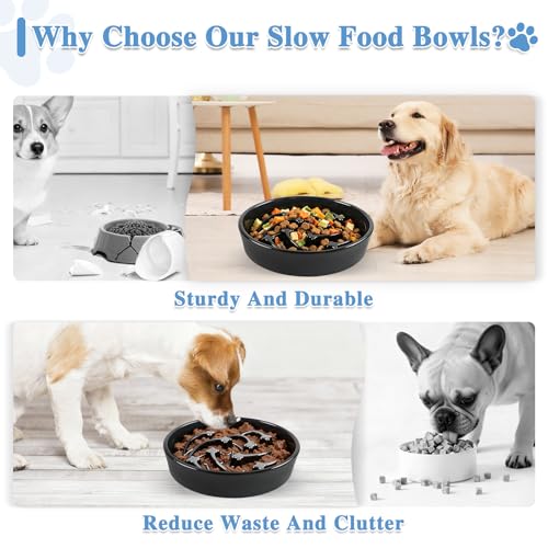 Ceramic Slow Feeder Dog Bowls (Black-L)