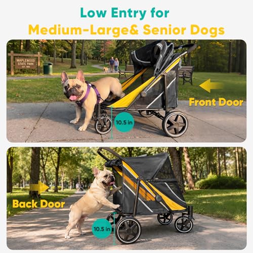 Dog Stroller for Large Medium Dogs up to 80 lbs (Black&Yellow)