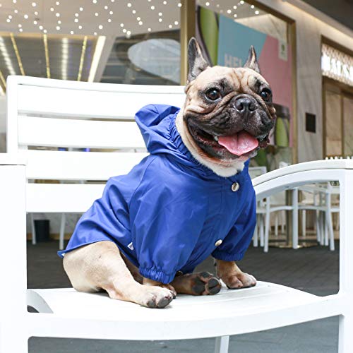Dog Cold Weather Coats Water Resistant Raincoats Lightweight Windbreaker Hooded Jackets for French English Bulldog Pitbull Pug Boston Terriers Outdoor Rain Coat (Blue / X-Large ( 45 - 55 lbs ))
