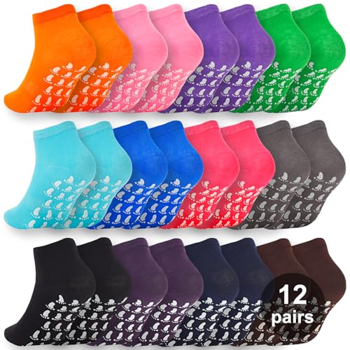 12 Pairs Grip Socks for Women & Men (5.5-9 / Foot Pattern/Multicolor(12 Pairs))