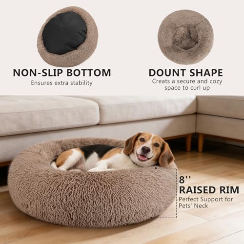 Orthopedic Dog Bed Comfortable Donut Cuddler Round Pet Beds Ultra Soft Washable Dog and Cat Cushion Bed (M(30’’x 30’’) / Brown)