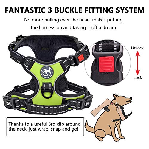 No Pull Dog Harness Large with Front Clip & Neck Release Buckle (Large / Green)