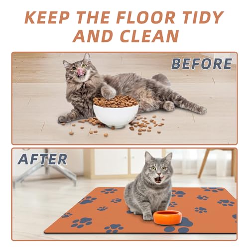 Pet Feeding Mat Dog Cat Food Mat Absorbent No Stains Quick Dry Rubber Bottom Anti (Orange-JY / 16"×24")