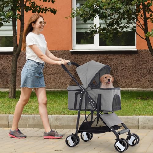 3 in 1 Multi Function Dog Jogger with Detachable Carrier (Gray / 4 Wheels)