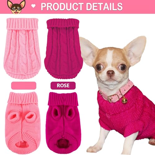 2 Pack Dog Sweaters for Small Dogs (Medium / Rose-Pink)
