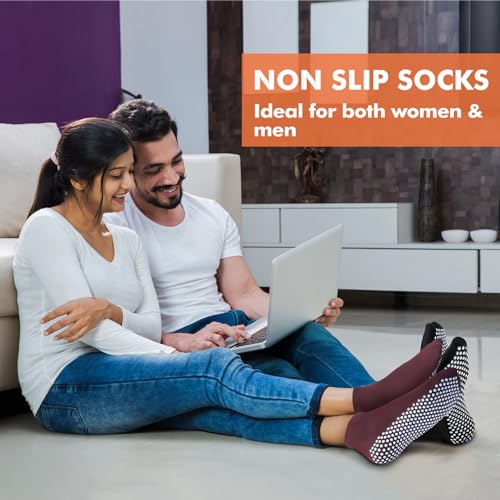 12 Pairs Grip Socks for Women & Men (5.5-9 / Dot Pattern/Multicolor(5 Pairs))