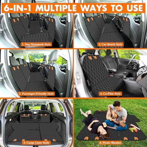 Waterproof Dog Car Seat Cover for Back Seat (Black,Orange / Small,Sanitary Pad Mesh)