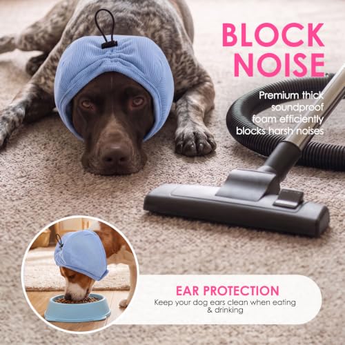 Dog Ear Muffs Noise Protection Thick Padded Dog Calming Hoodie (Blue / Small)