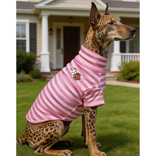 Turtleneck Dog Shirt Cute Doggie Embroidery Super Soft Dog Sweatshirt Stretchy Striped Puppy Pullover for Cats Small Medium Large Dogs (Pink Striped / XXXX-Large)