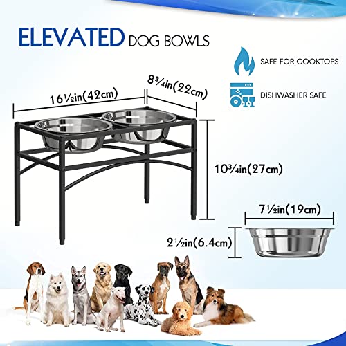 Dog Bowls Raised Pet Feeder with Stand (Black Medium)