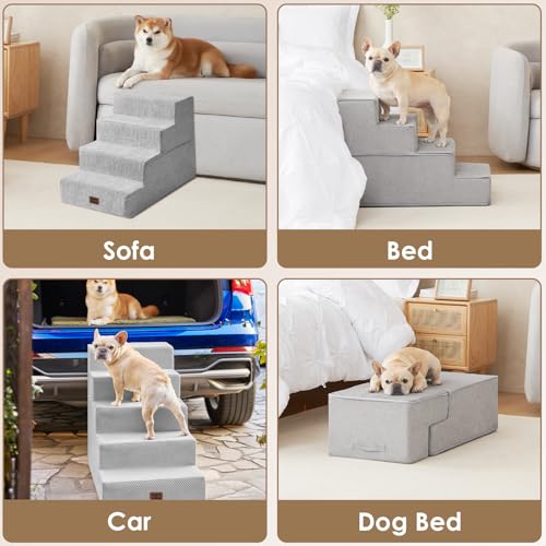 Dog Stairs for Bed 20" H (Light Grey / Extra Wide 16.5" x 28" x 20")