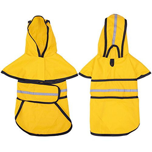 Dog Raincoat with Hood & Leash Hole S (Small / Yellow)