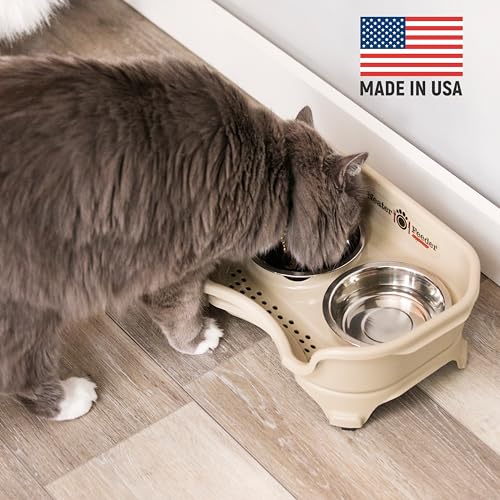 Express Mess Proof Cat Bowls Elevated (Cat w/ Standard Bowls / Almond)