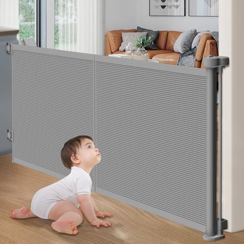Upgrade Retractable Baby Gates (Gray / 35" Tall x 60" Wide)