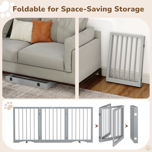 Free Standing Dog Gate Indoor (Gray / 3-Panel, 24"Tall)