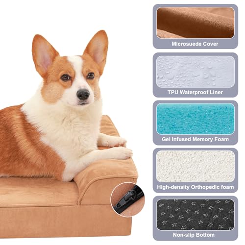 Microsuede Dog Bed Orthopedic Washable (Microsuede Style-Khaki / L(36"x27"x3"))