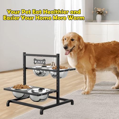Elevated Dog Bowl Stand with 4 Stainless Steel Bowls (Black - 4 Bowl Stand & Slow Feeder / Large Dogs)