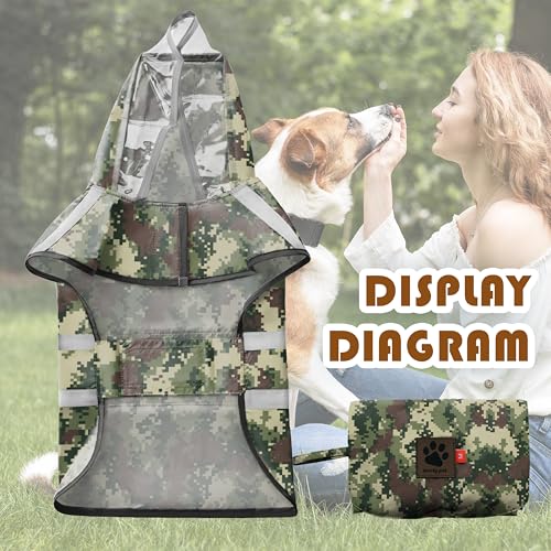 Dog Raincoat Adjustable Rain Jacket with Hooded Double Layer for Large Medium Small Dogs Puppies (Camouflage Green / Small)