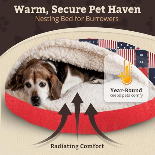 Cozy Cave Dog Bed (45.0"L x 45.0"W x 8.0"Th / Starpatch Red Diamond)