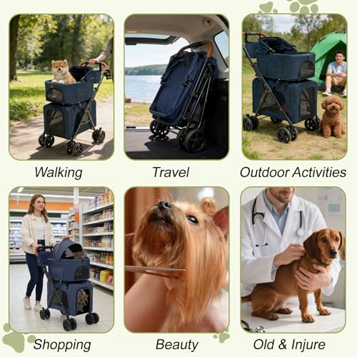 Dog Stroller with Detachable Carriers (Double-Blue)