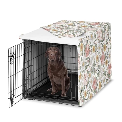 42in. Medium Large Dog Crate Cover (Vintage Floral Pink and Green / 42.0"L x 30.0"W x 28.5"H)