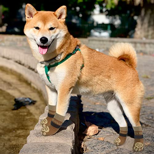 6PCS Anti Slip Dog Socks to Prevent Licking Paws (Medium (6 Count) / Khaki)