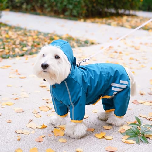 Dog Raincoat Waterproof Dog Rain Jacket with Hood (Bule / X-Small)