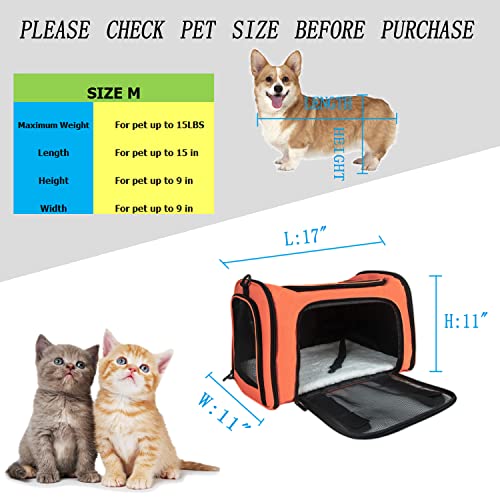 Soft Sided Carrier for Small Medium Cats Dogs (17.0"L x 11.0"W x 11.0"H / Orange)
