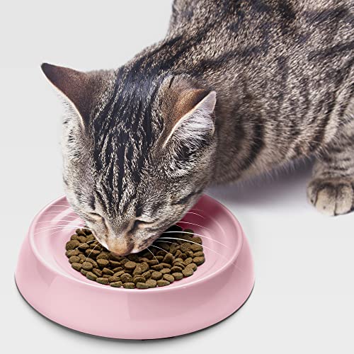 Cat Bowls Whisker Friendly Food Bowl for Indoor Cats (Dish - Set of Two / Pink)