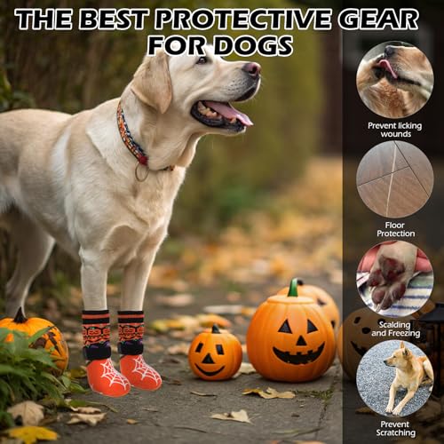 Halloween Anti Slip Dog Socks to Prevent Licking Paws (Medium (4 Count) / Halloween Orange)