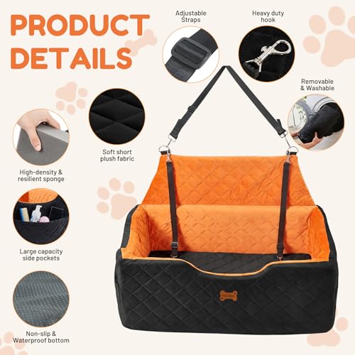 Dog Car Seat for Large Medium Dogs up to 55 lbs (Black-orange / Large)