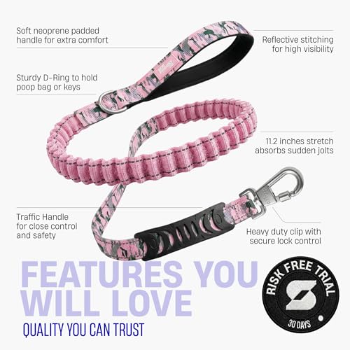 Bungee Dog Leash Shock Absorbing (Pink Camo / Small)