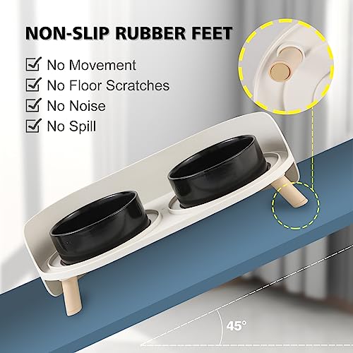 Raised Cat Food and Water Bowl Set (Black / Small)