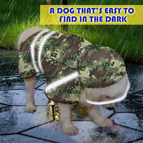 Dog Raincoat Adjustable Rain Jacket with Hooded Double Layer for Large Medium Small Dogs Puppies (Camouflage Green / Small)